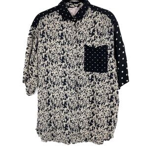 Two of Us‎ Vintage Funky Printed Button Down Shirt, Black - Size L